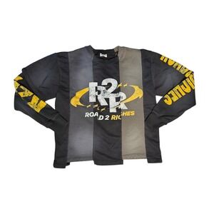 Road 2 Riches R2R Paneled Graphic Crewneck Sweatshirt Mens Large Black Gray Ylw
